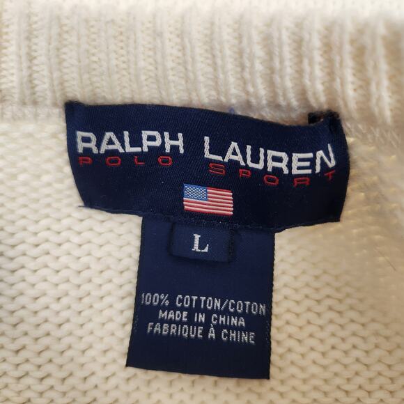 Ralph Lauren Polo Sport Vintage USA Sweater Cream Women Size Large Crewneck Flag - Picture 9 of 12